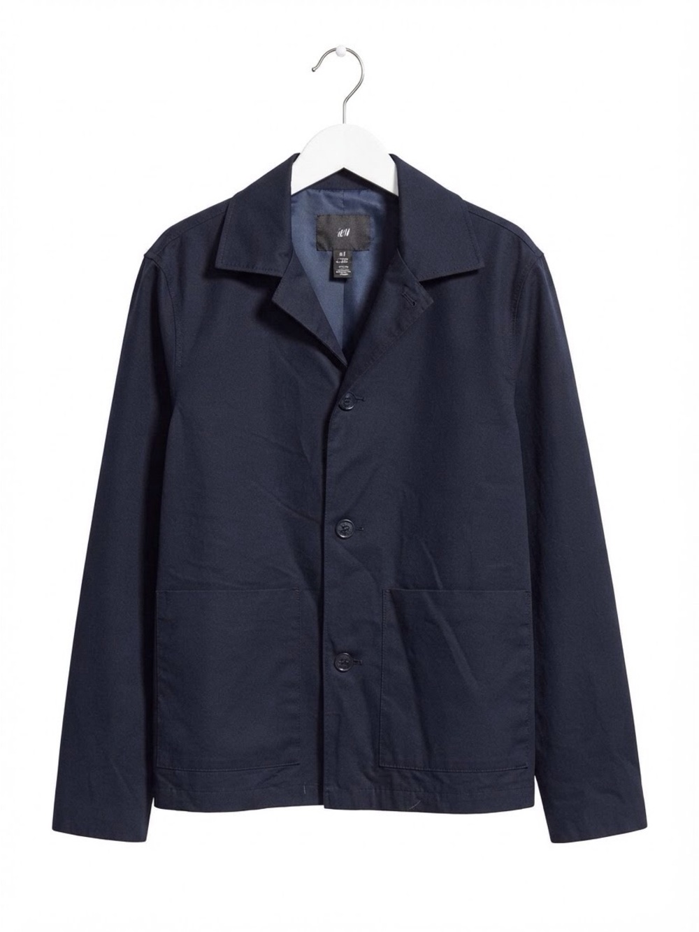 H&M Men Navy Blue Coat Jacket Small Unisex Coastal Nautical Minimalist Twill